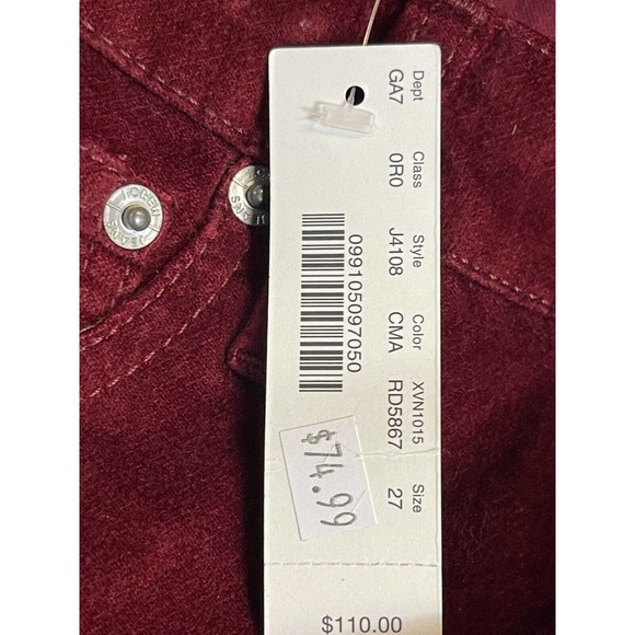JCREW 9" high-rise toothpick jean in velvet Adult 27 Crimson Maple Womens NWT - Picture 10 of 14